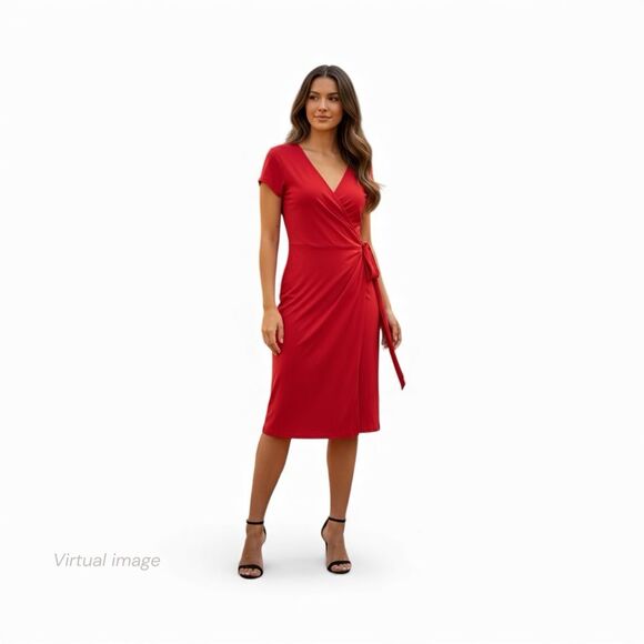 INC International Concepts Dresses & Skirts - INC Red Faux-Wrap Midi Dress – Size Large, NWT